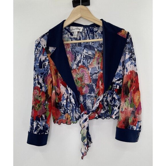 Joseph Ribkoff Art To Wear Boho Floral Mesh Sheet Tie Front‎ Cropped Cardigan 10 - Picture 1 of 7